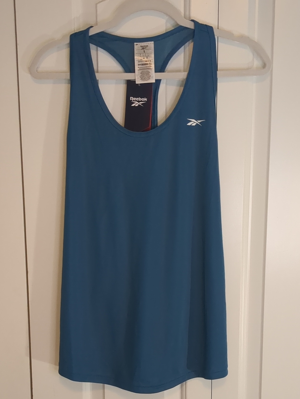 Reebok ID Train mesh Steel Blue Scoop Neck Athletic Tank Size Large . NWT